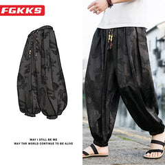 Silk Dragon Wide-Leg Pants