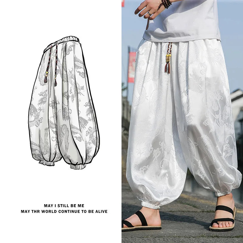 Silk Dragon Wide-Leg Pants