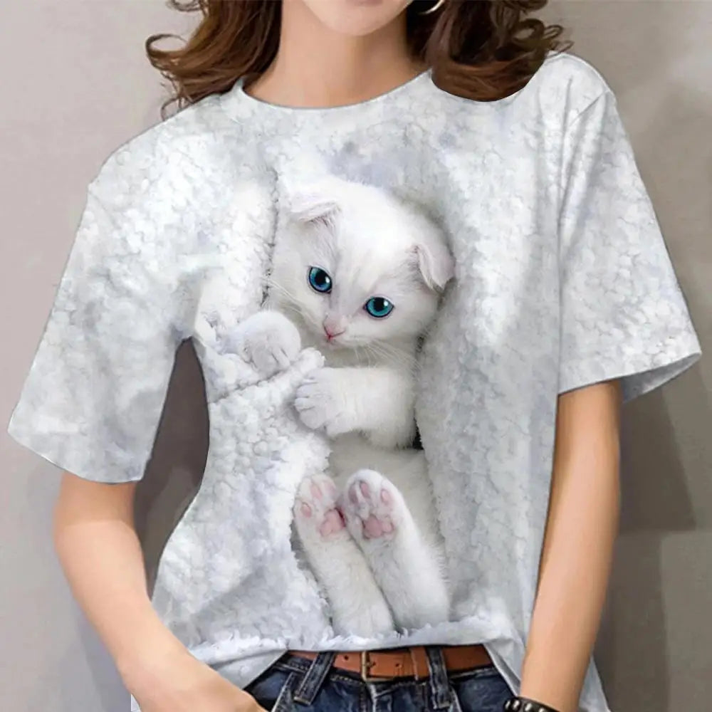 3D Kawaii Cat Print Tee