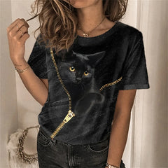 3D Kawaii Cat Print Tee
