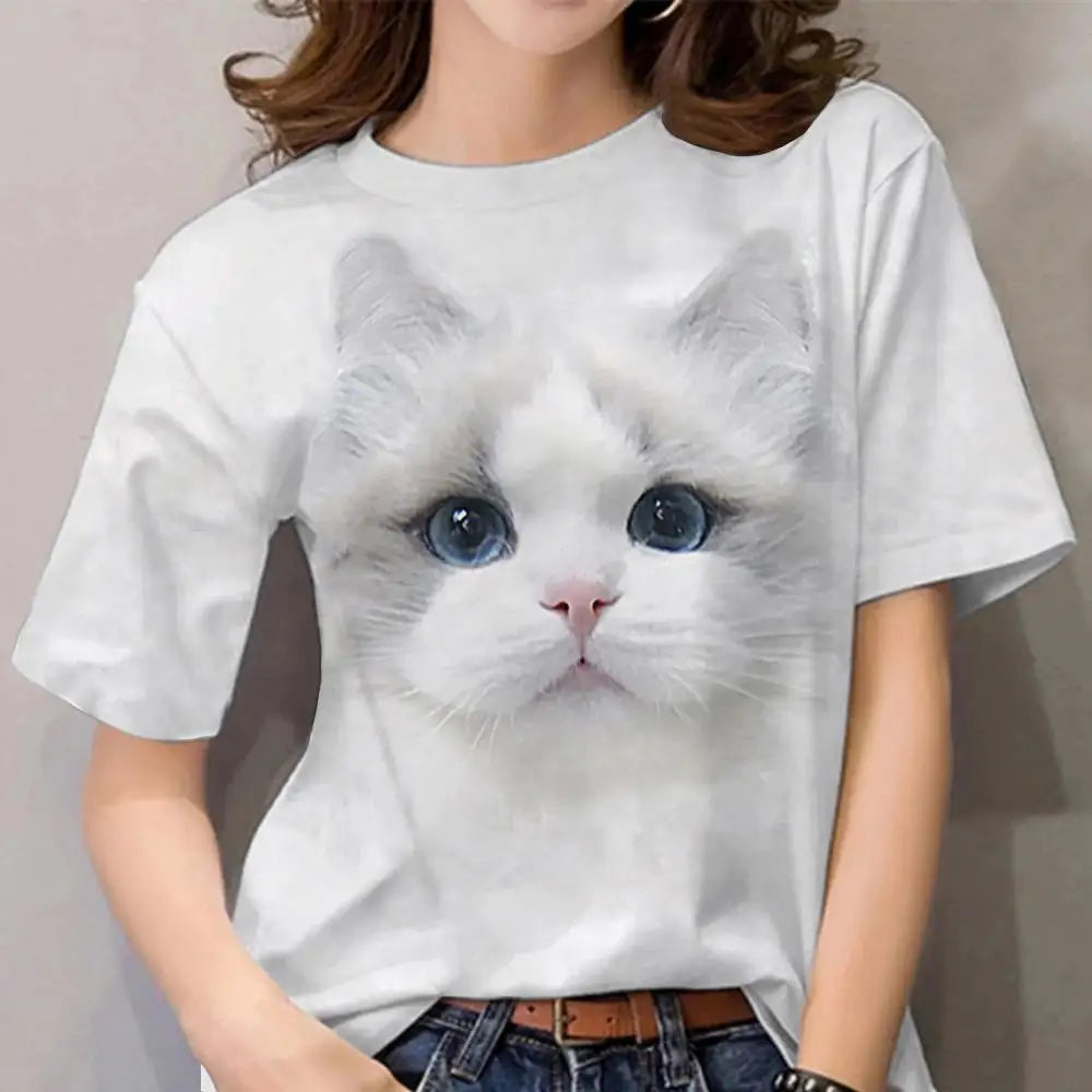 3D Kawaii Cat Print Tee
