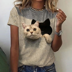 3D Kawaii Cat Print Tee