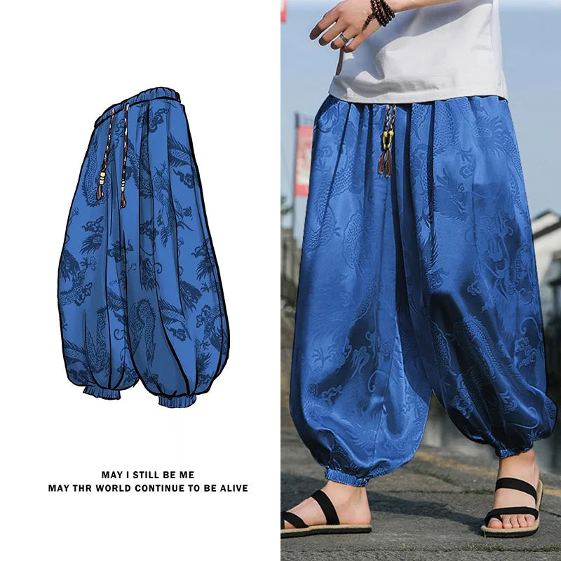 Silk Dragon Wide-Leg Pants