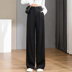 High-Waist Wide-Leg Casual Trousers