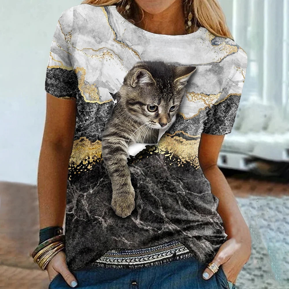 3D Kawaii Cat Print Tee