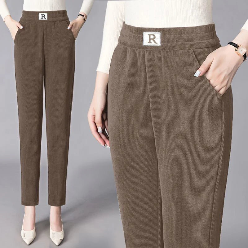 High-Waisted Elastic Warm Pants