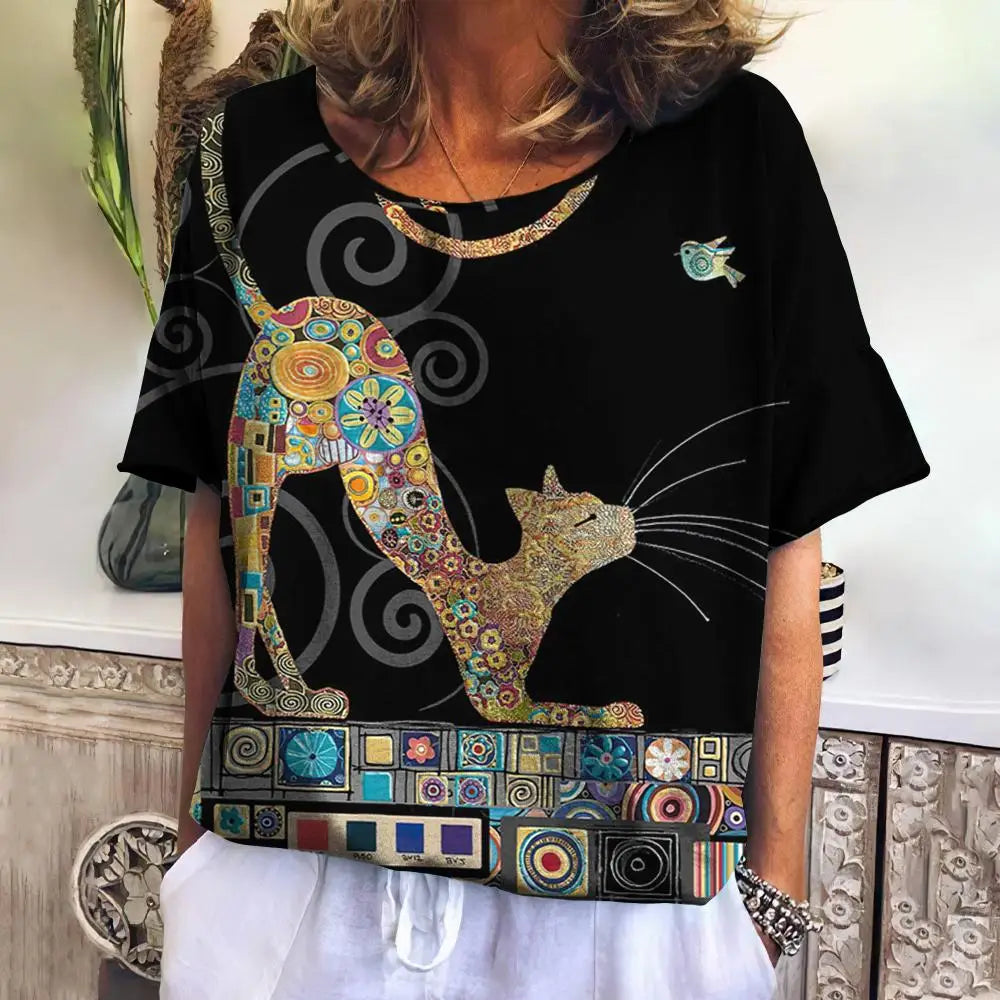 3D Kawaii Cat Print Tee