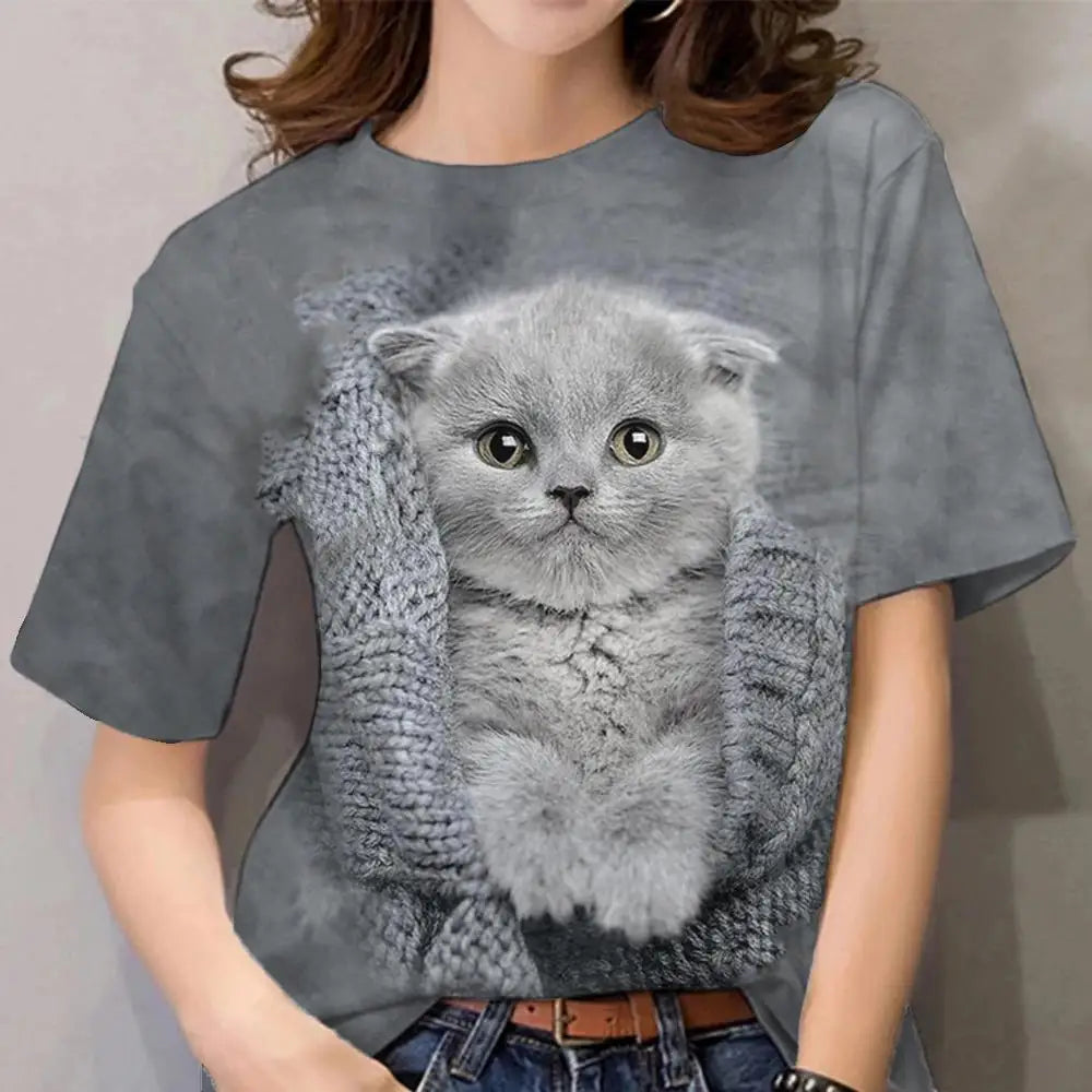 3D Kawaii Cat Print Tee
