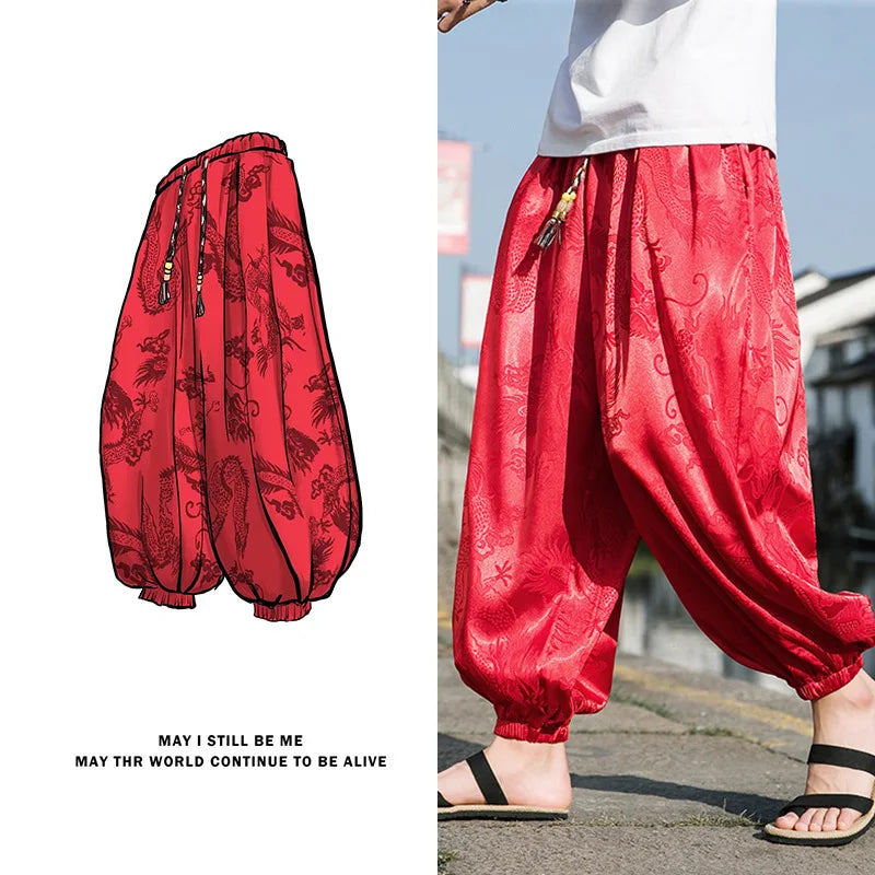 Silk Dragon Wide-Leg Pants