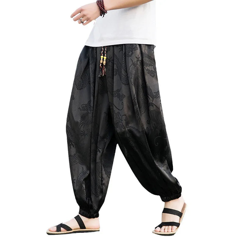 Silk Dragon Wide-Leg Pants