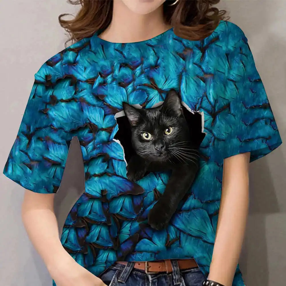 3D Kawaii Cat Print Tee